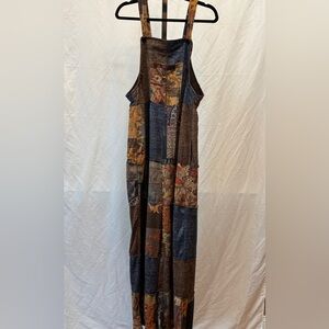 087 - Yak & Yeti Brown, Blue and Tan Patchwork with Mushrooms Overalls